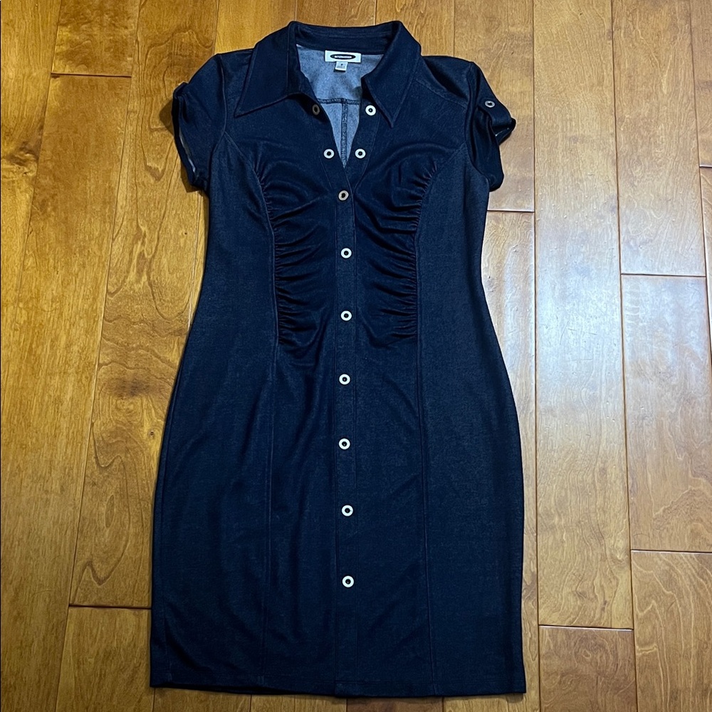 Vintage Intermission Y2K Navy Button-Up Sheath Midi Dress Size 8 Retro Grunge - Picture 2 of 11